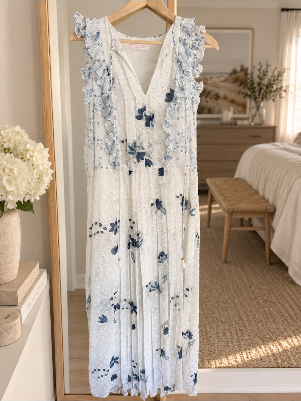See By Chloé White Maxi Dress with Light Blue Floral Print